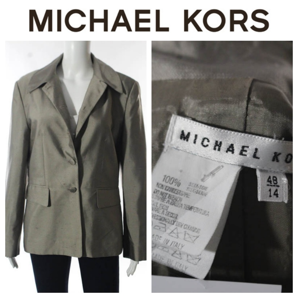 MK Collection Taupe Silk Blazer Size LARGE 48 14